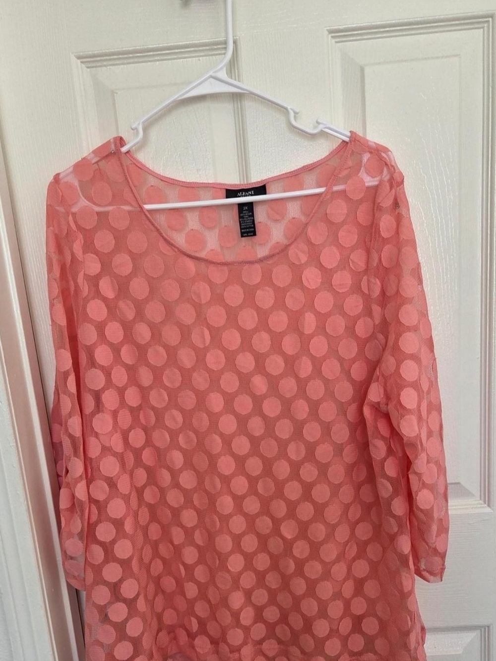 Alfani Coral Sheer Polka Dot Overlay Tunic Top
